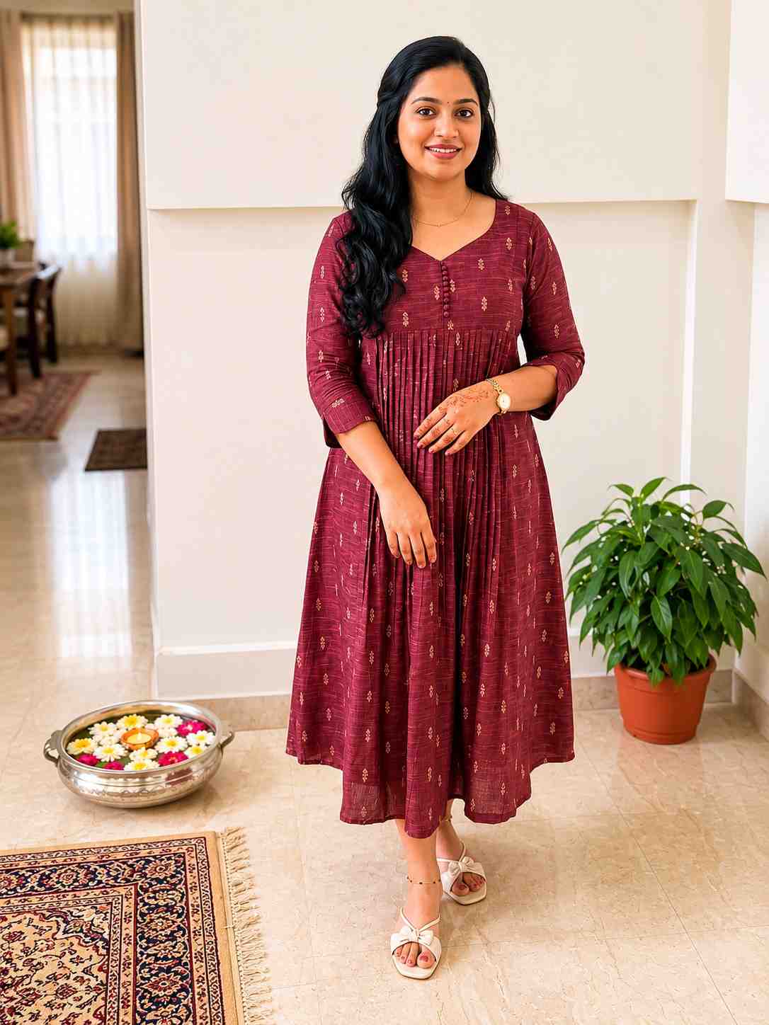 Hand weaved cotton, mauve pink cotton.