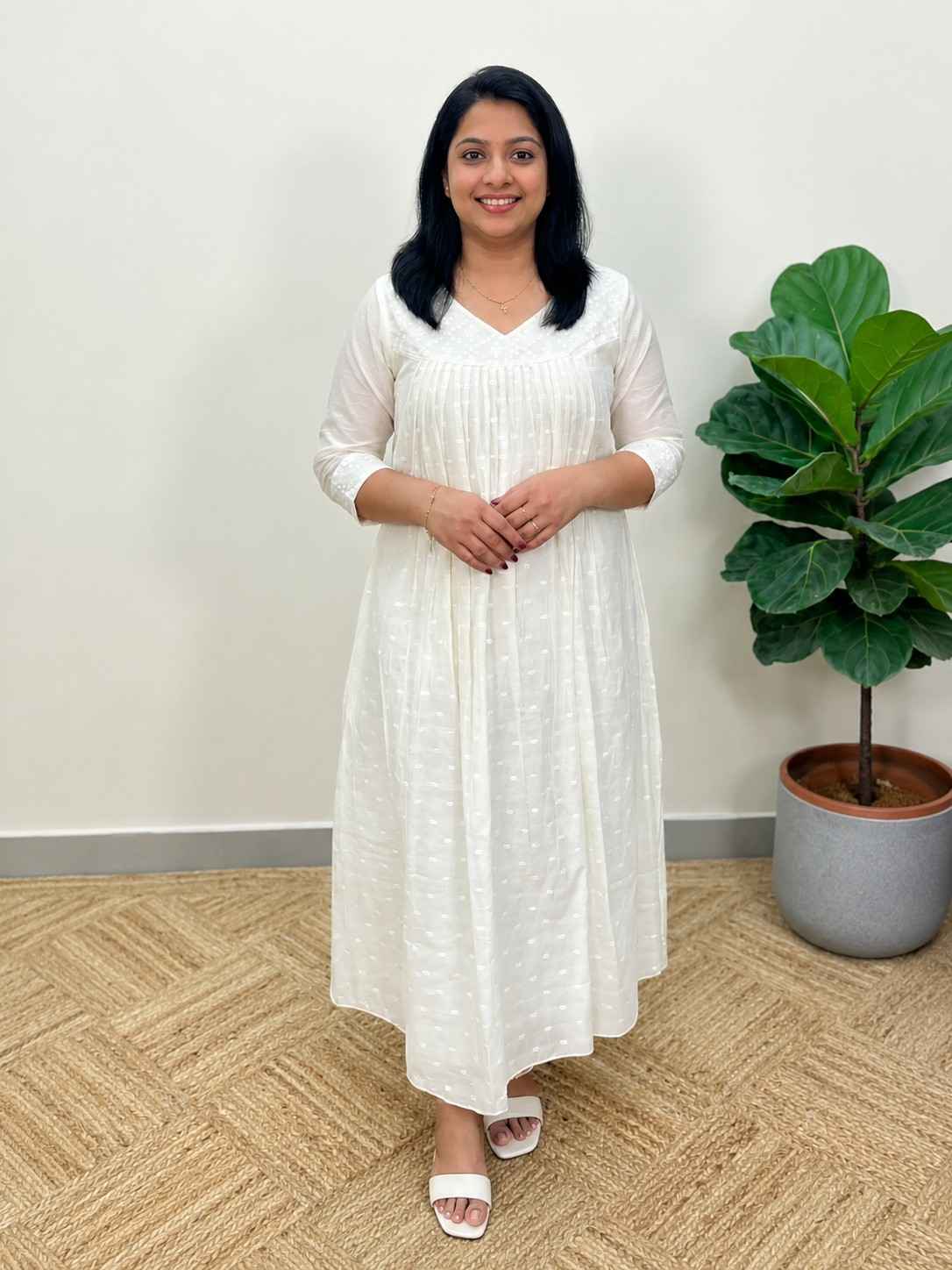 Off white Kurti in Chanderi silk with golden sequence on yoke