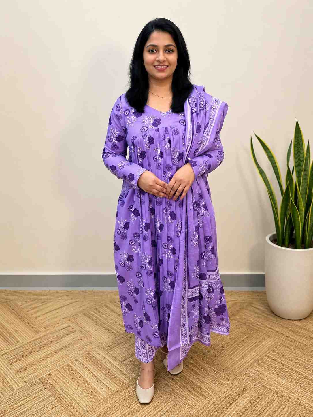 3 piece set in Cotton,Alia cut pattern, lavender color