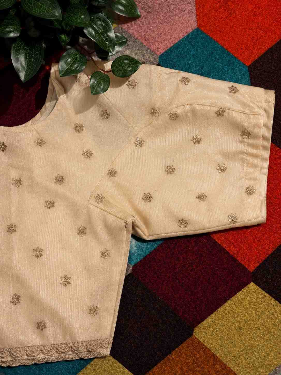 Cream Embroidered Ready Made Blouse