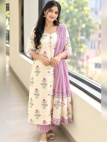 Lavender floral 3 piece set in cotton
