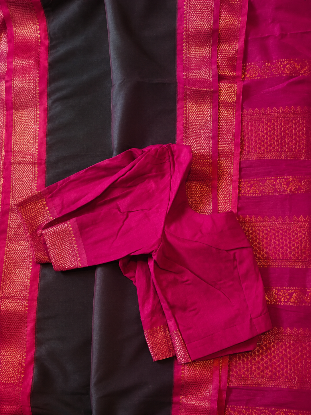 Black & Pink Saree with Blouse