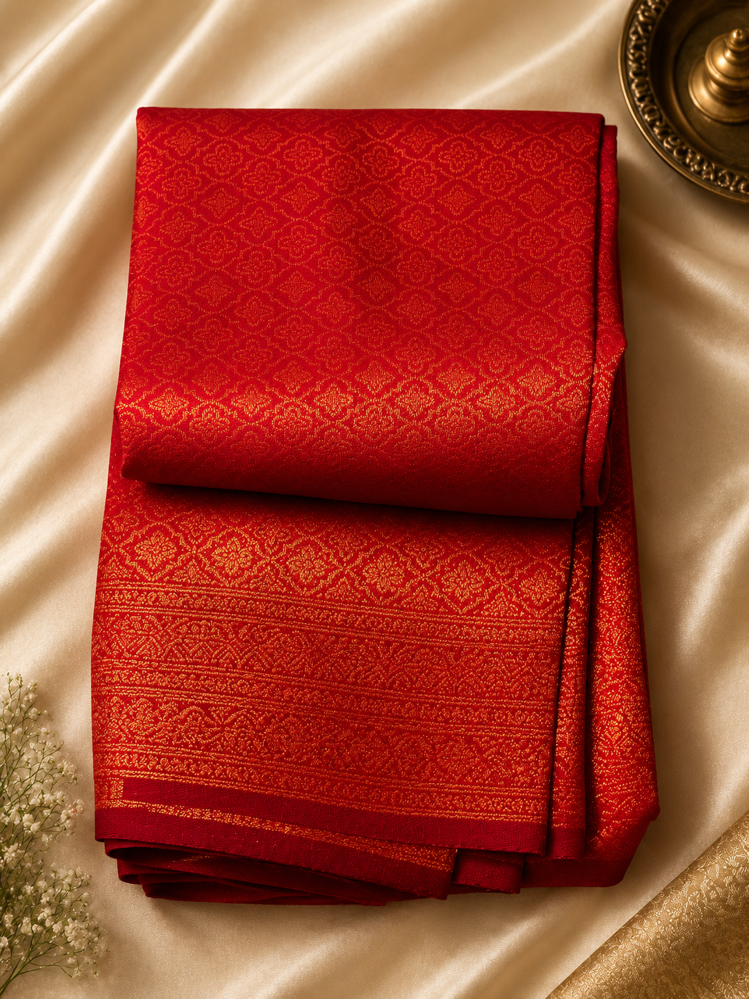 Elegant Red & Gold Woven Saree