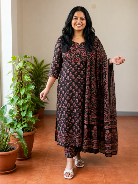 Black floral in cotton
