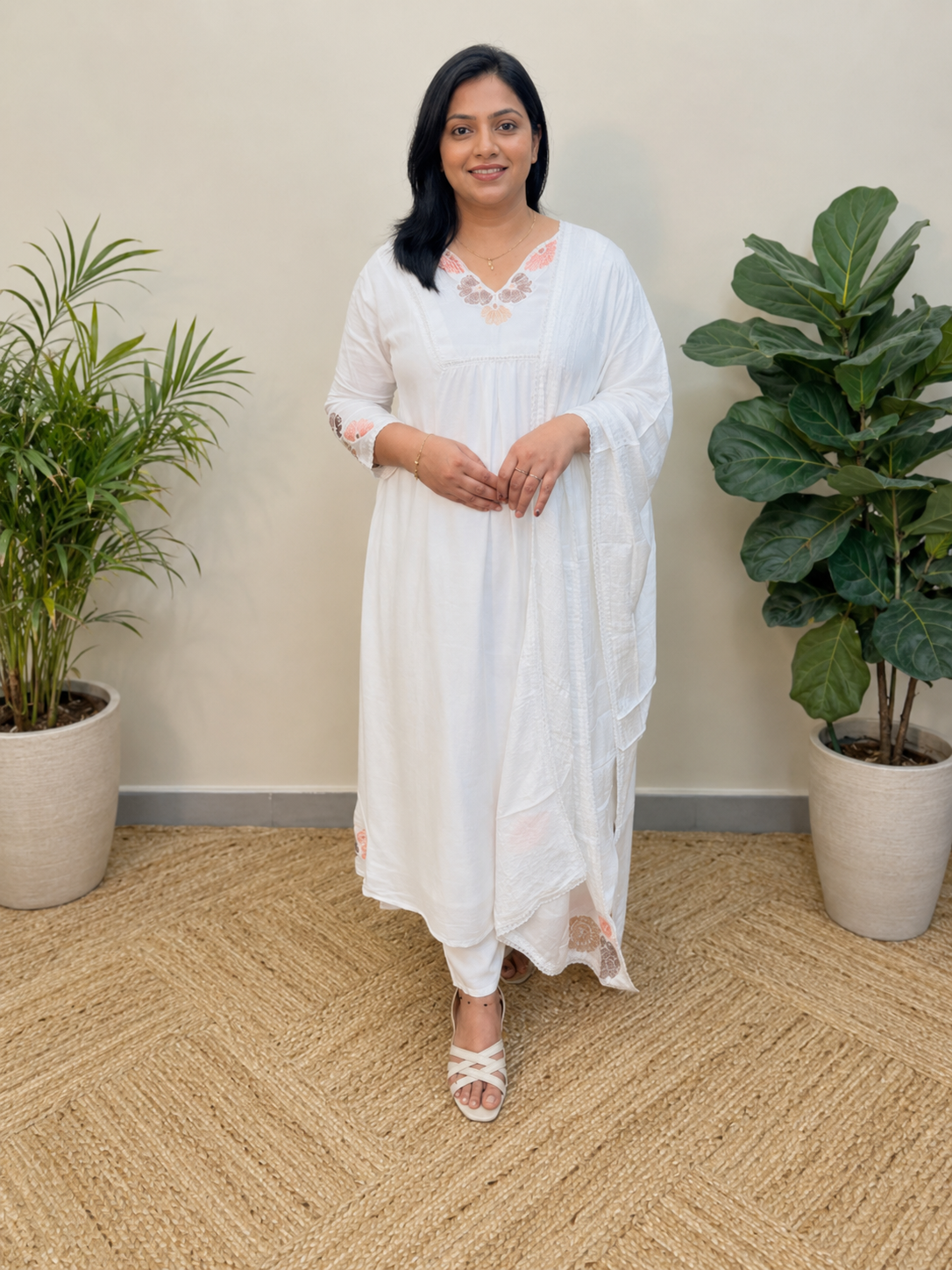 Premium 3- piece set in Muslin Silk white