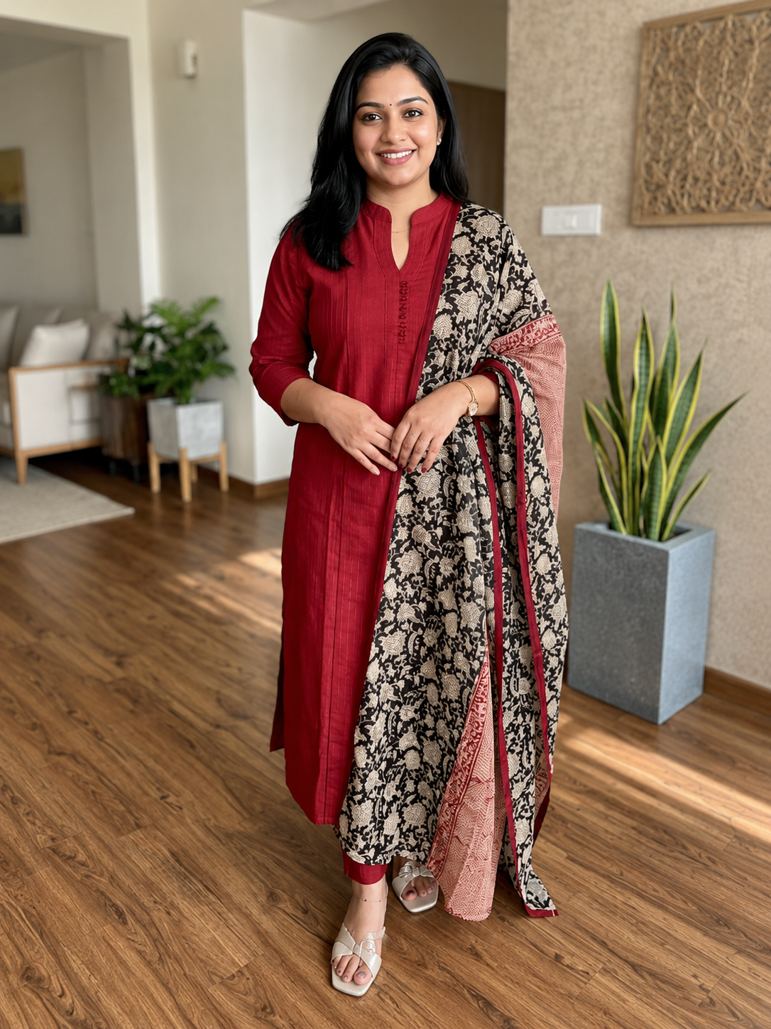 3 piece set in cotton, reddish maroon