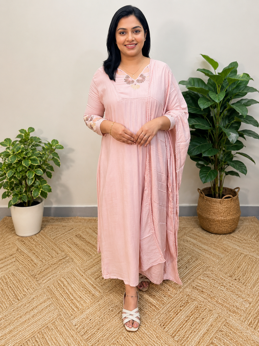 Premium 3 piece set in muslin silk Nude pink