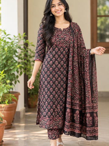 Black floral in cotton