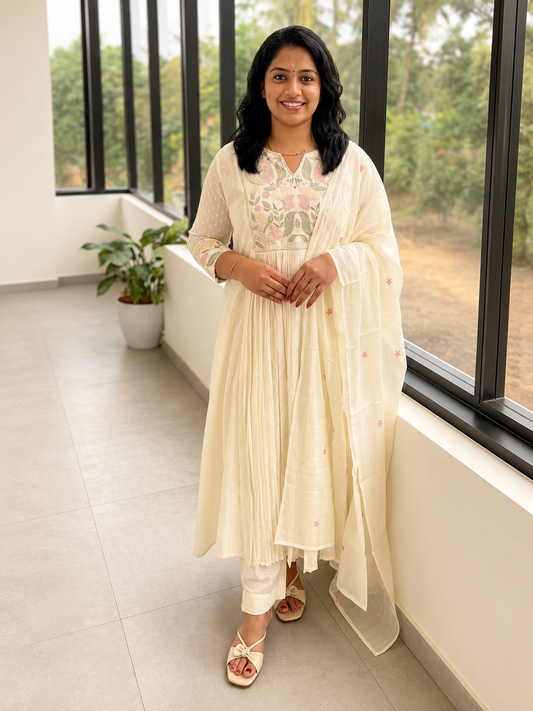 3 piece set in Mul cotton creamish off white