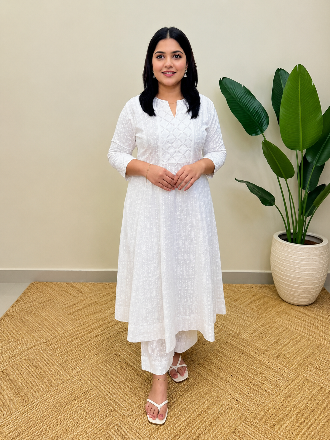 Anarckali Top & Bottom set , Milky white