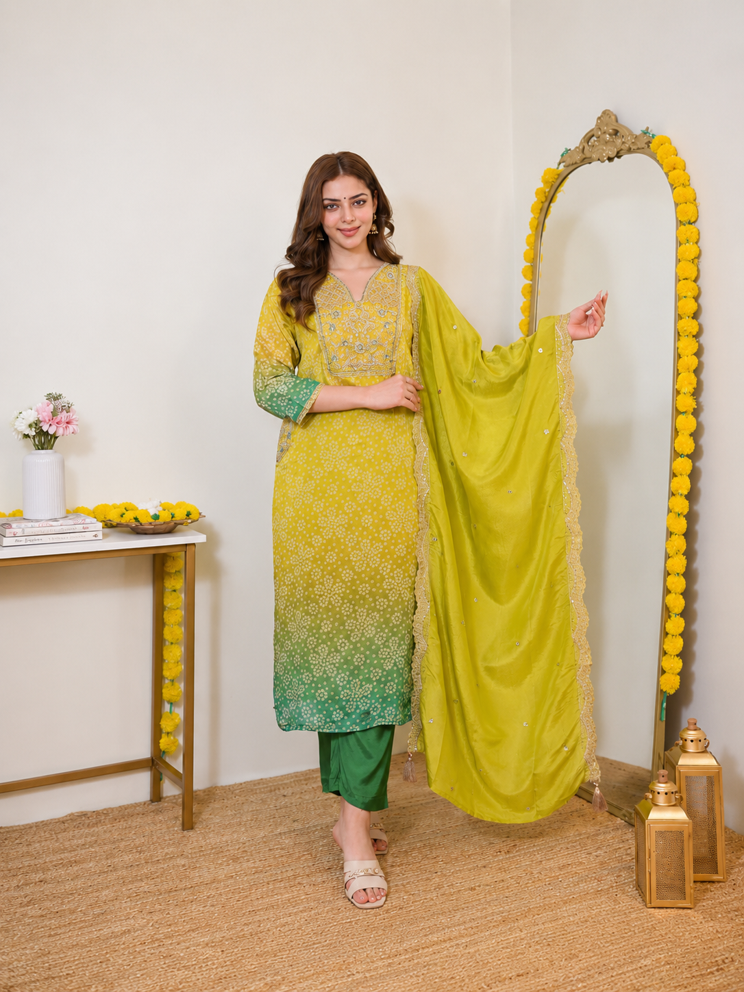 Premium 3 piece set in silk, pastel green color