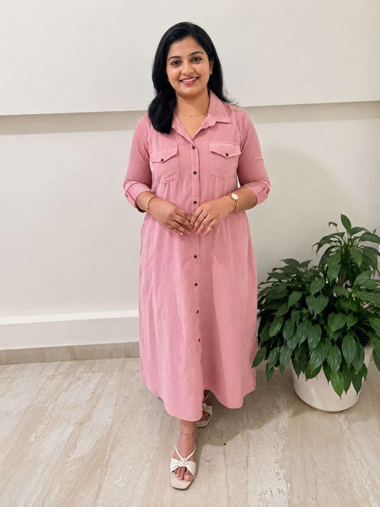 Long Dress in Coduroy Pink color