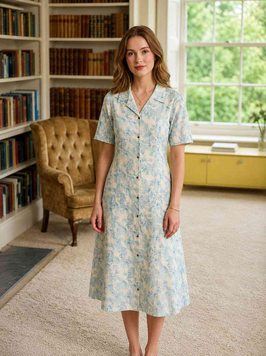 Long Dress in  imported fabric, white with floral design