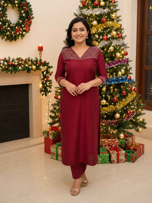 Slitted Kurti in slub silk