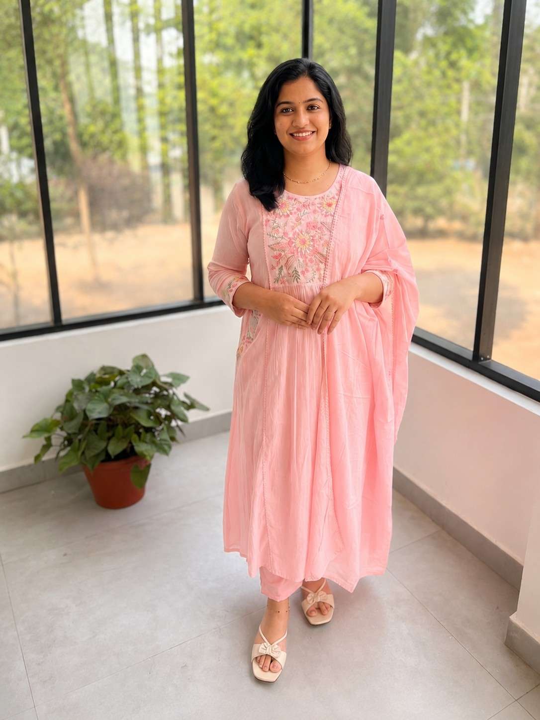 Premium 3 piece set in Mul cotton,Baby pink color