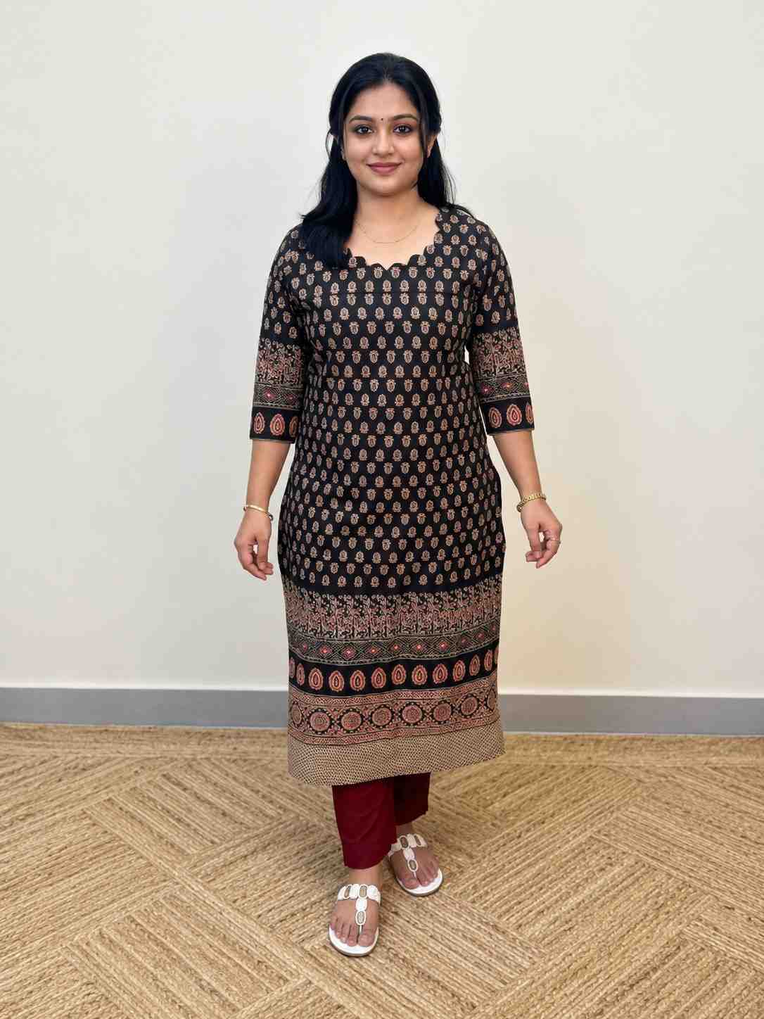 Ajrak Kurti in Cotton , black color