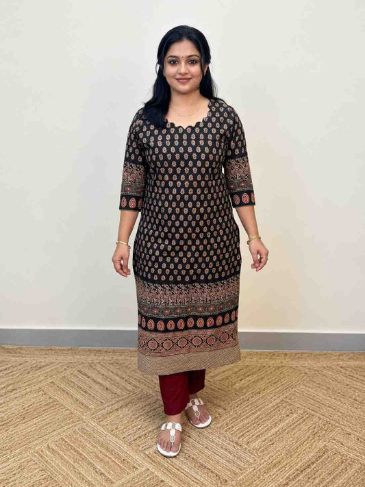 Ajrak Kurti in Cotton , black color