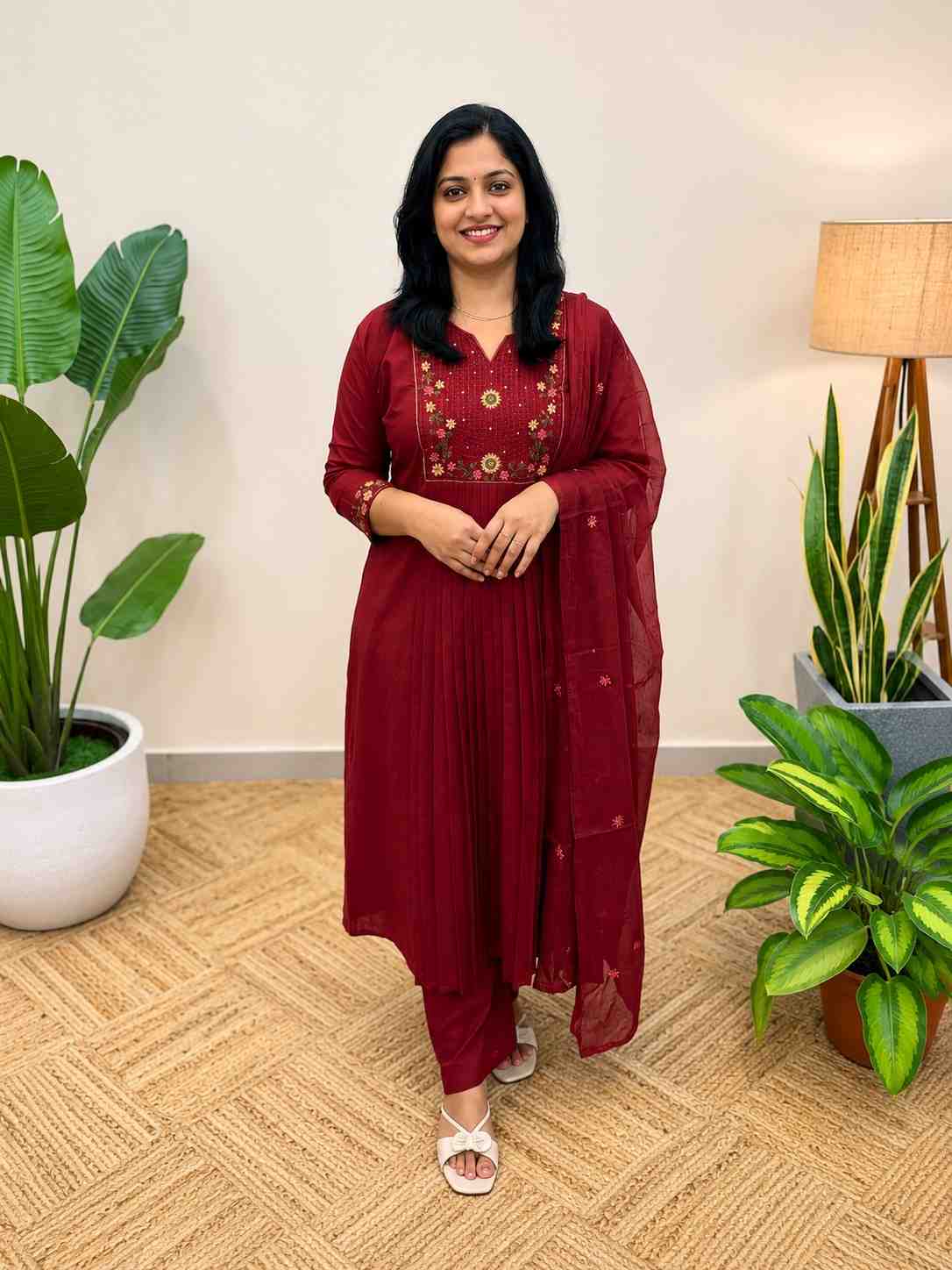 3 piece set in cotton, maroon color