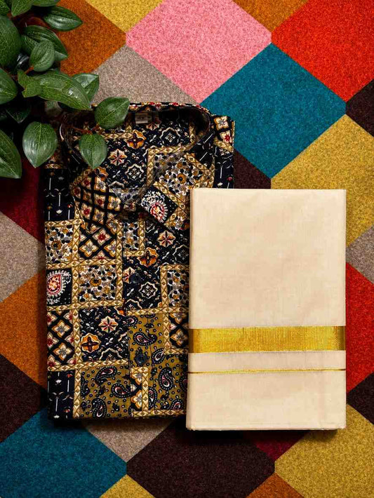 Men's Kerala Traditional Shirt and Mundu Set