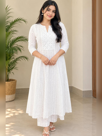Anarckali Top & Bottom set , Milky white
