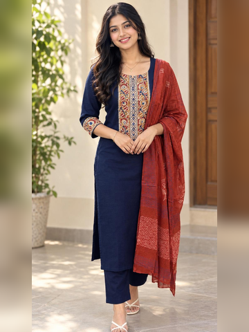 Navy blue and burnt orange combo in cotton