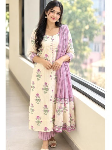 Lavender floral 3 piece set in cotton