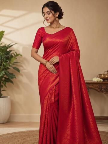 Elegant Red & Gold Woven Saree