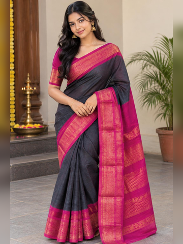 Grey & Pink Saree with Blouse