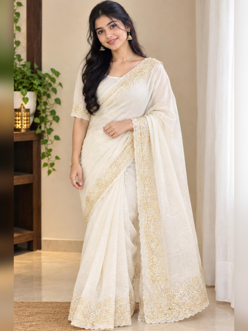 Cream & Gold Saree