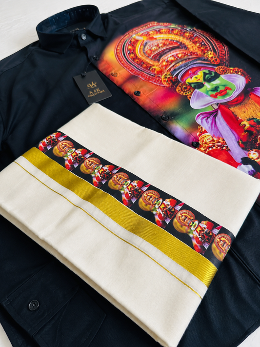 Cotton full sleeve shirt and mundu combo